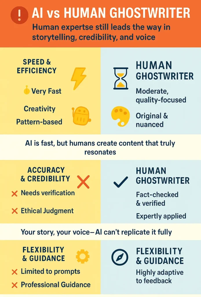 AI ghostwriting vs Human Ghostwriter - Infographic Image